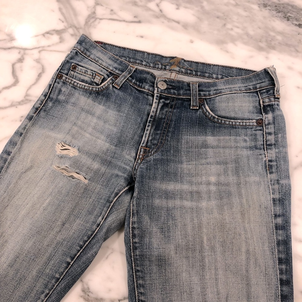 7 for all Mankind Denim Bootcut Jeans by Jerome Dahan Distressed